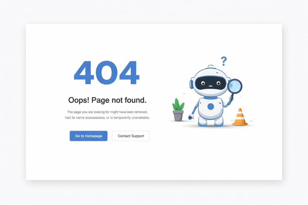 404 page not found error shown on website screen