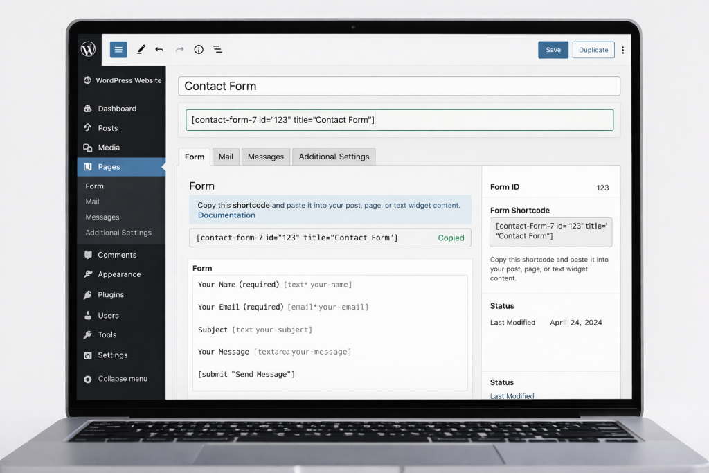 Adding contact form using WordPress plugin