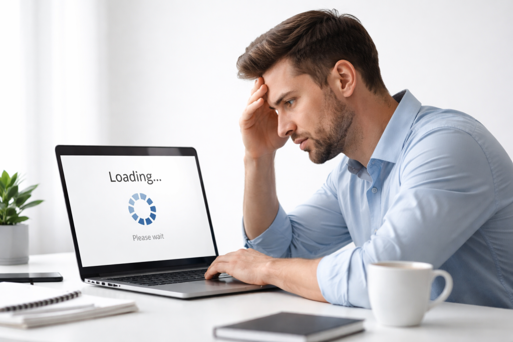 Browser showing website loading problem on laptop