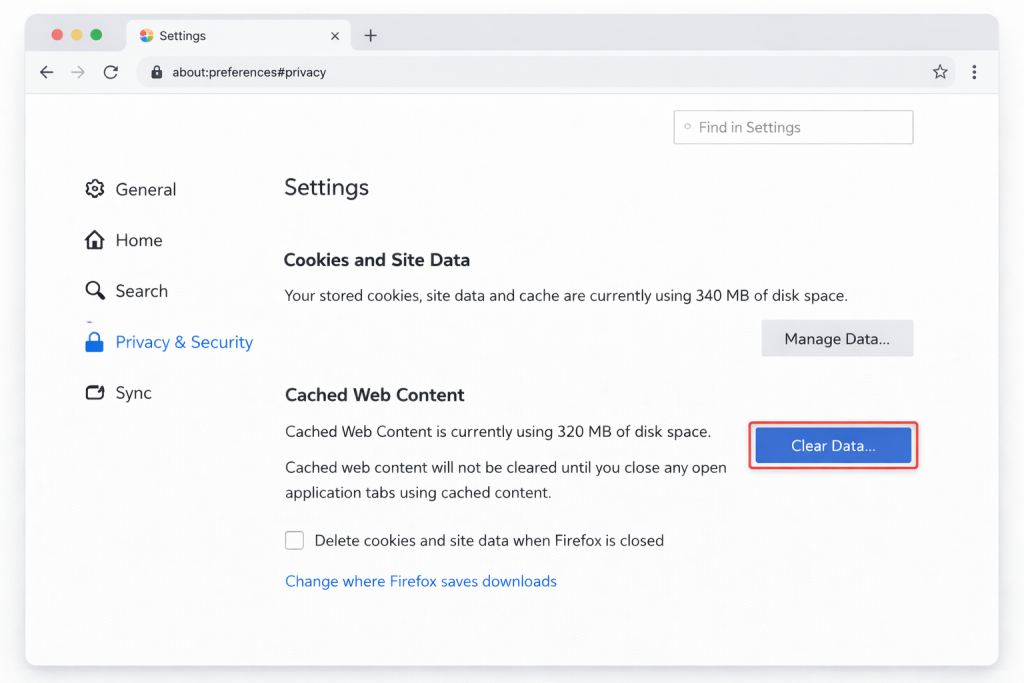 Clearing browser cache in Mozilla Firefox
