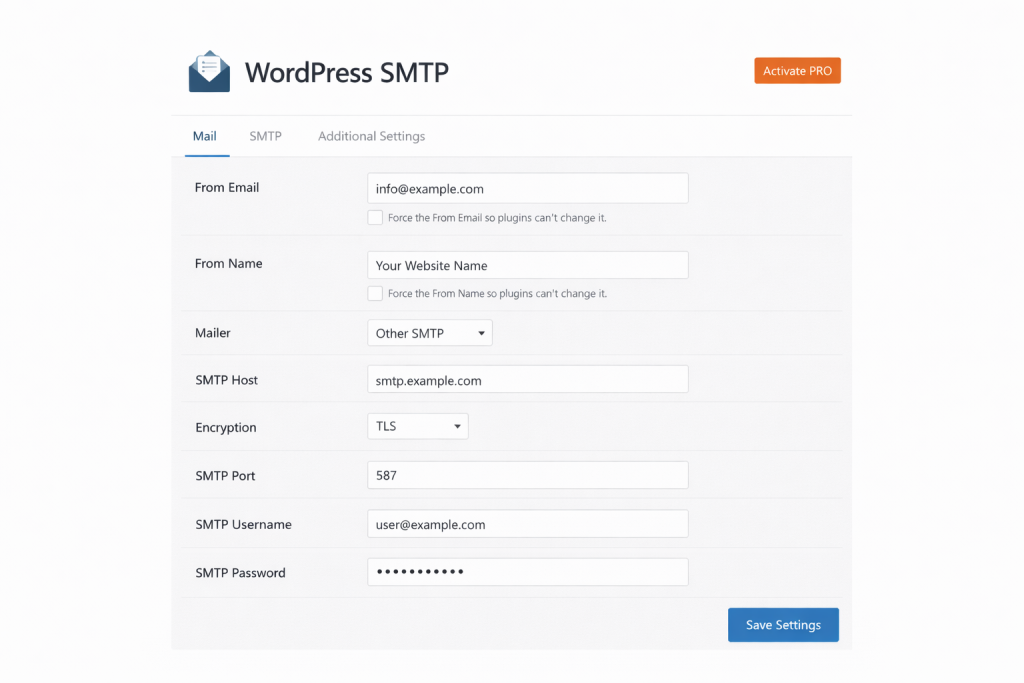 Configuring SMTP settings in WordPress plugin
