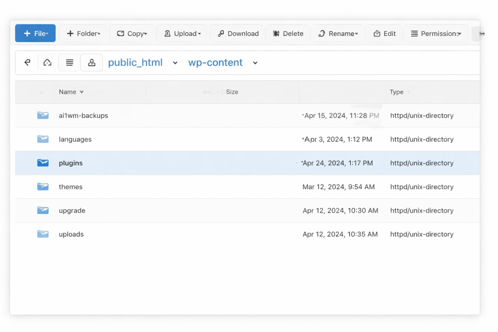 Disable WordPress plugins using file manager