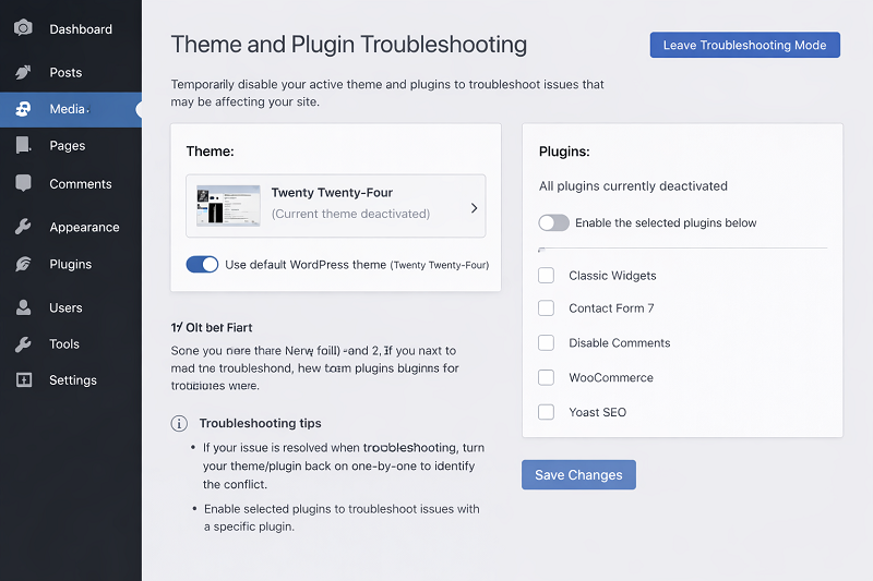 Disable plugins and theme to fix images not showing