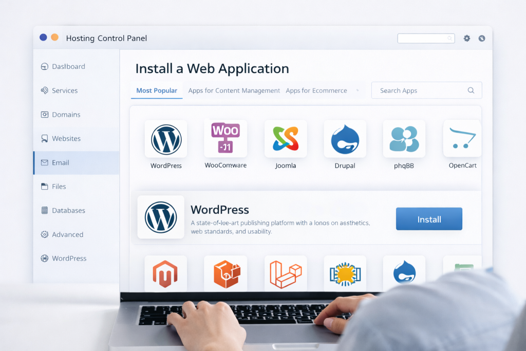 One click WordPress installation from hosting control panel