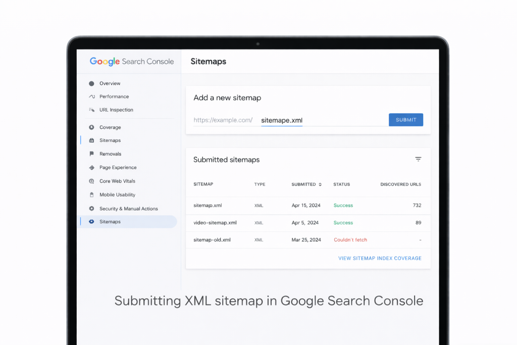 Submitting XML sitemap in Google Search Console
