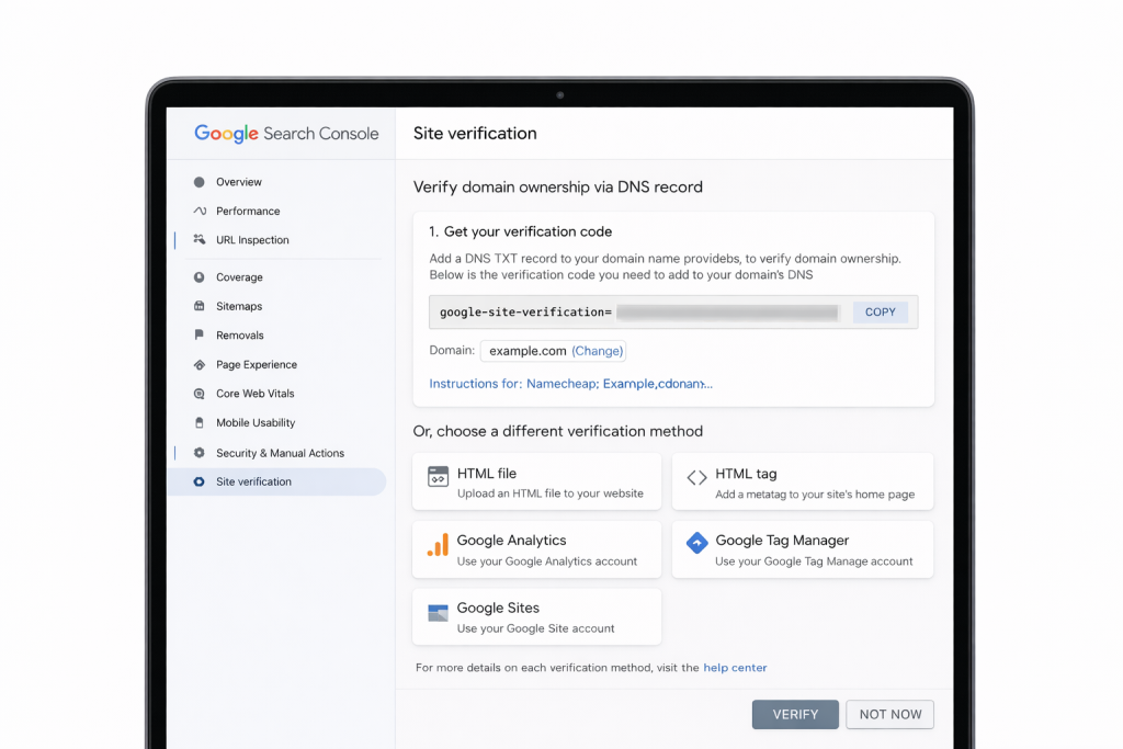 Website ownership verification in Google Search Console