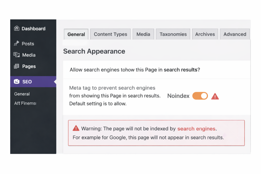 WordPress noindex setting blocking Google indexing