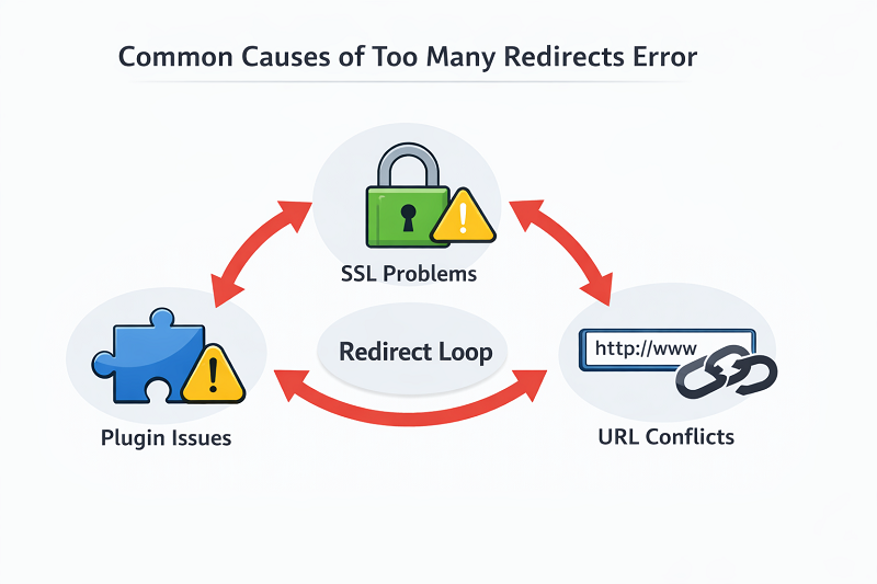 Common causes of too many redirects error