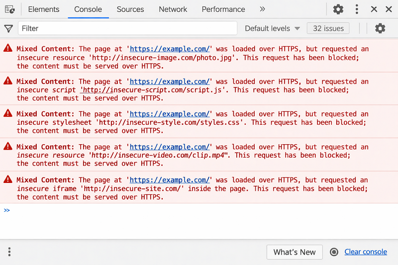 browser-developer-console-mixed-content-error-messages-on-https-website-debugging-security-issue