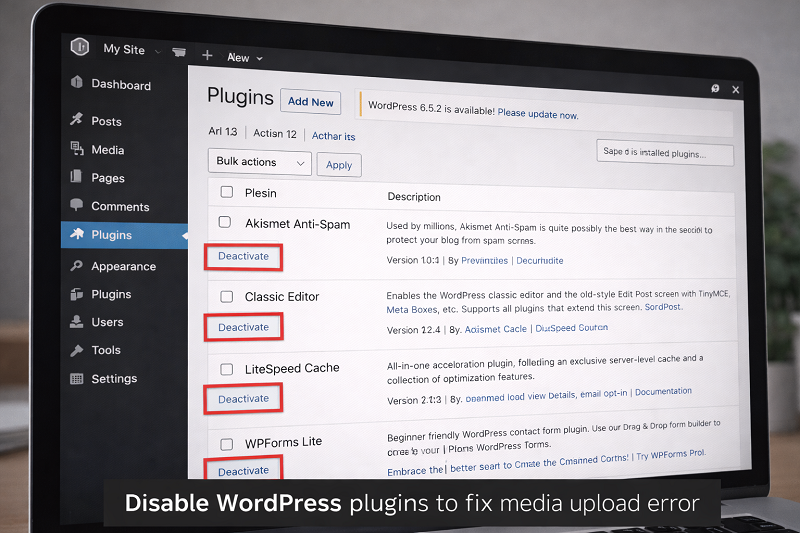 disable-wordpress-plugins-to-fix-media-upload-error-plugins-page