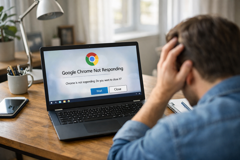 person-trying-to-open-google-chrome-on-windows-laptop-not-responding
