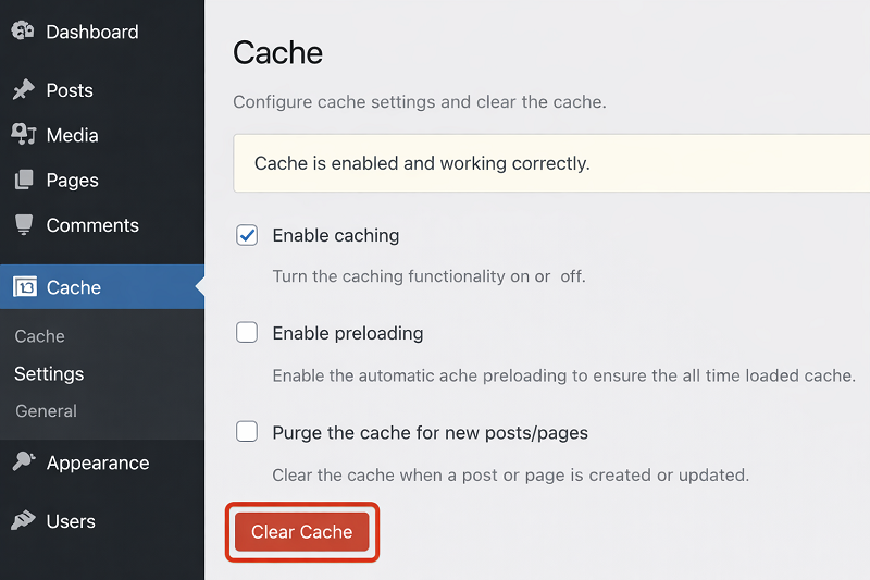 wordpress-cache-settings-screen-with-clear-cache-button-highlighted