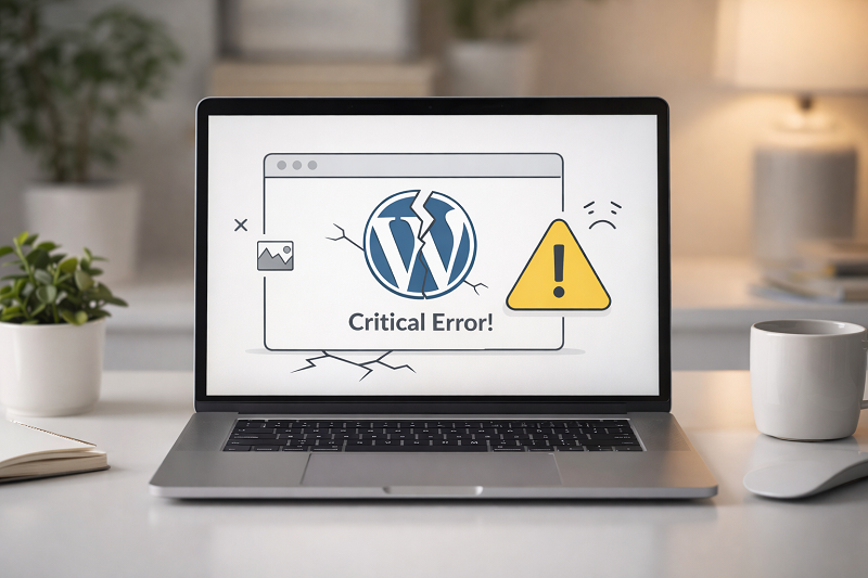 wordpress-critical-error-message-on-laptop-screen-modern-workspace-soft-lighting-clean-desk