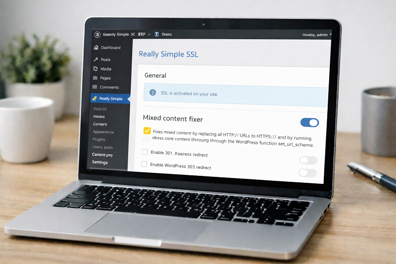 wordpress-ssl-plugin-settings-mixed-content-fix-enabled-on-dashboard-laptop-screen