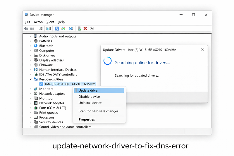 update-network-driver-in-windows-device-manager-to-fix-dns-error