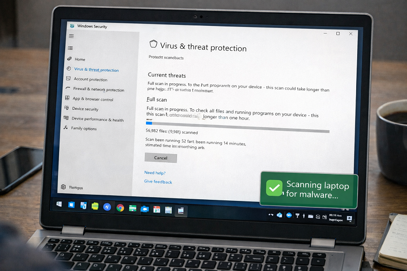 Windows-Security-full-scan-running-to-detect-malware-and-improve-laptop-performance