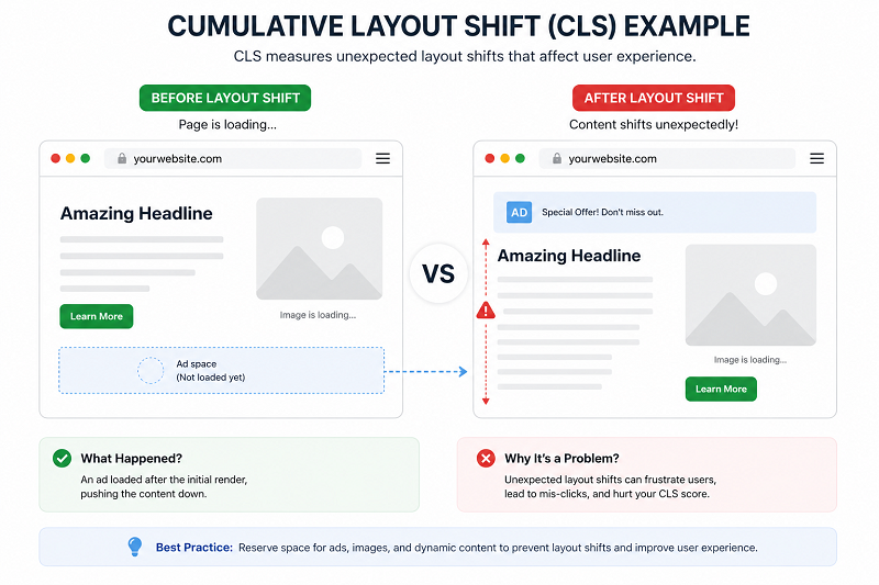 Cumulative Layout Shift example on website
