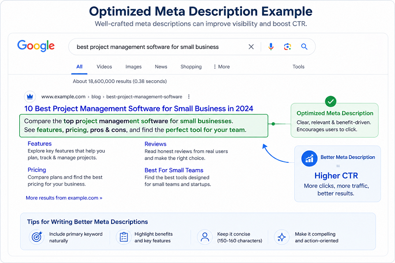 Optimized meta description, improving CTR