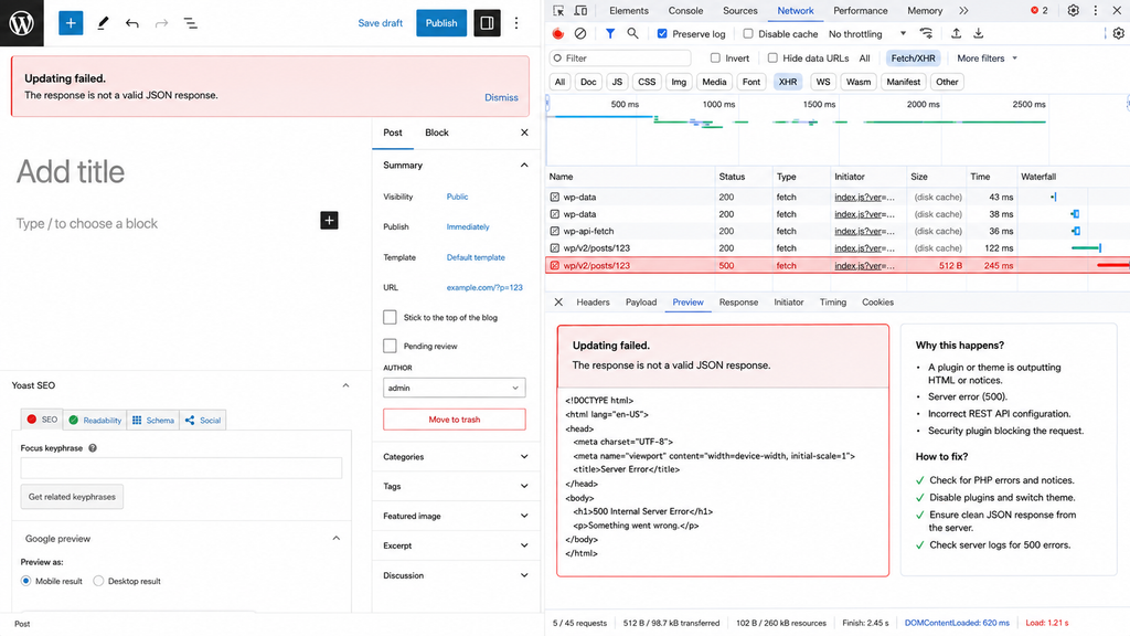 wordpress-response-not-valid-json-error