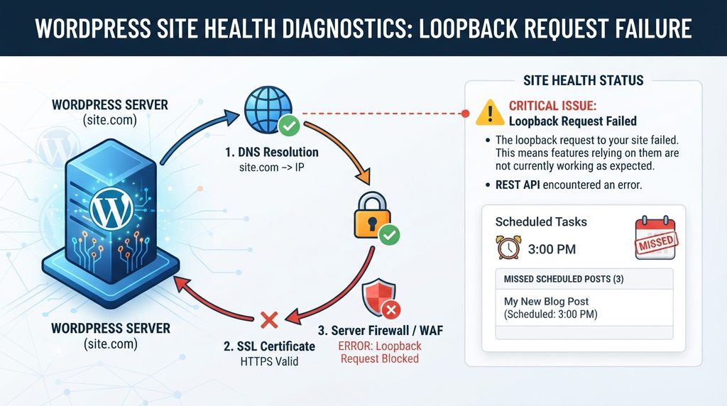 WordPress Site Health loopback error affecting scheduled postsFile