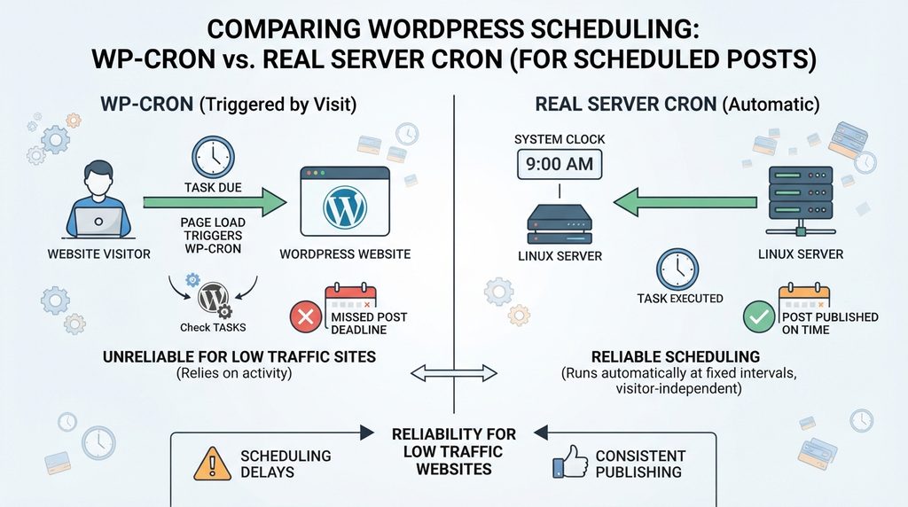 WP-Cron versus server cron for WordPress scheduled posts