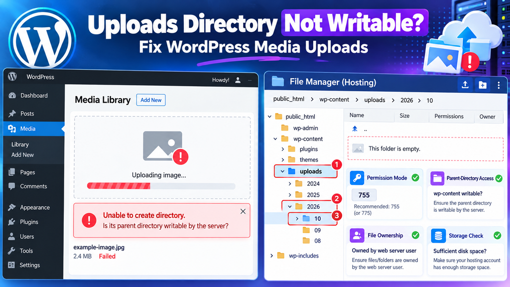 WordPress unable to create uploads directory during media upload