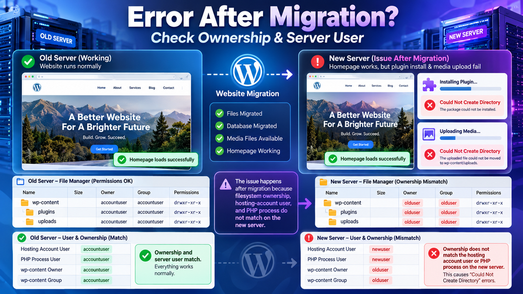 WordPress Could Not Create Directory error after website migration